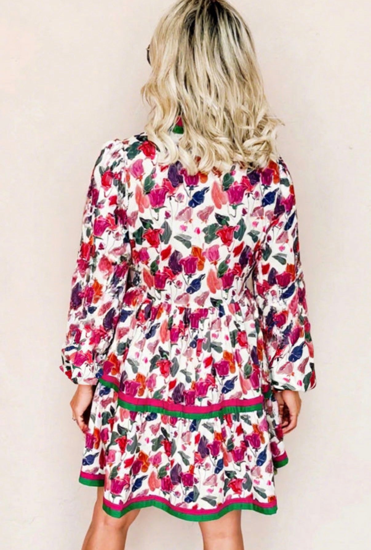 CLEARANCE: Pink/Green striped collar floral lined dress