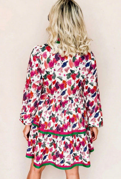 CLEARANCE: Pink/Green striped collar floral lined dress