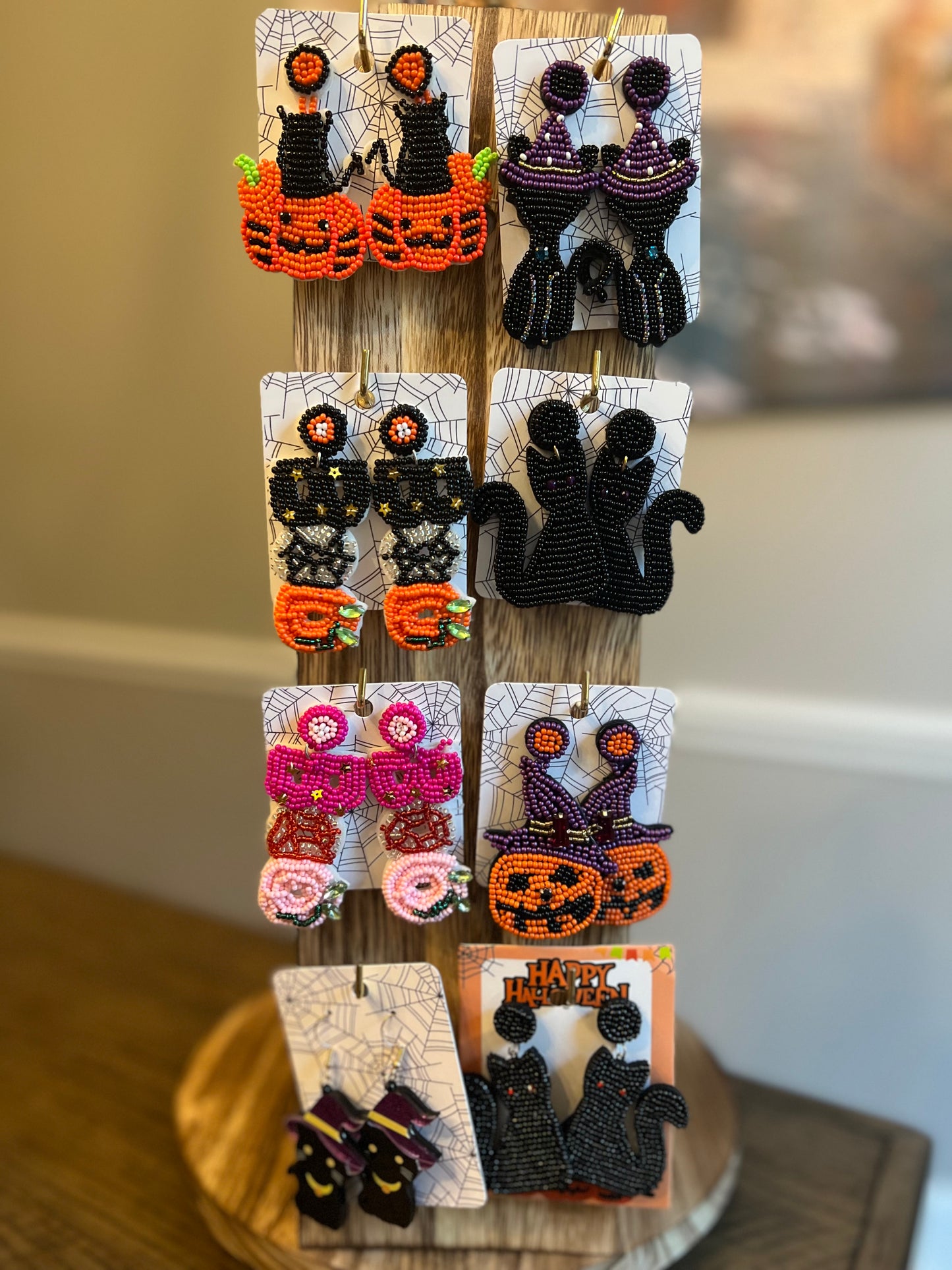 Cat in Pumpkin beaded earrings