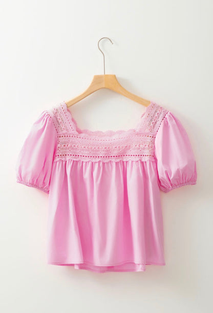 100% cotton lace trim button down blouse