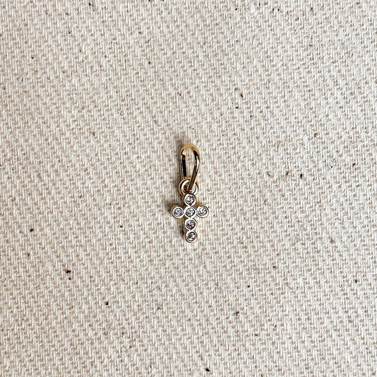 18k Gold Filled Mini Bezel CZ Cross Charm