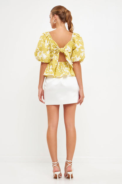 La’Ven Floral Tied Back Top / Chartreuse