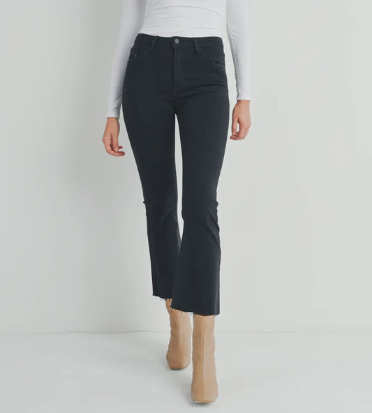 Black cropped flare jeans