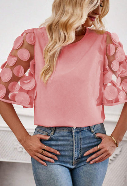 Blowing Bubbles sheer sleeve Dusty Pink blouse