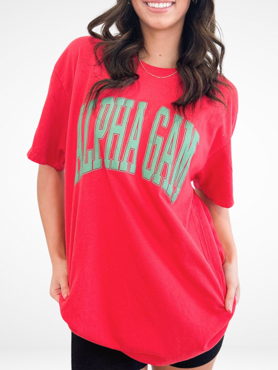 Sorority Varsity Arch Puff Tee : ALPHA GAMMA DELTA