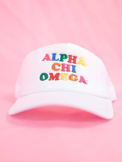 Sorority Fun Times Trucker Hat: ALPHA OMICRON PI