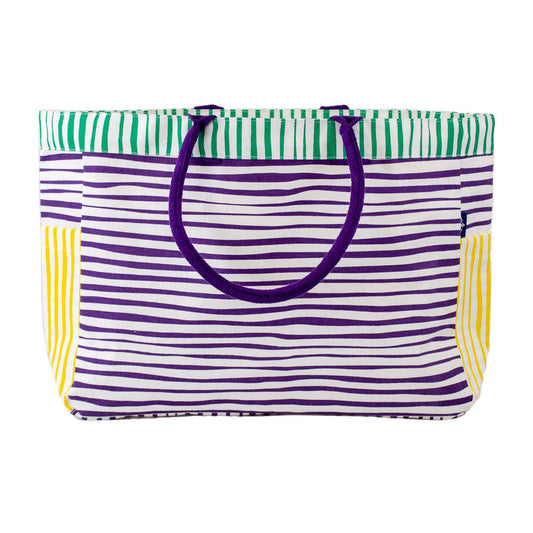 Stripe Durham Tote   White/Purple/Yellow/Green   17.5x13.5x6