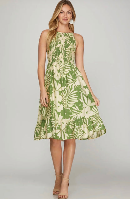 She+Sky mid dress / Green tropical
