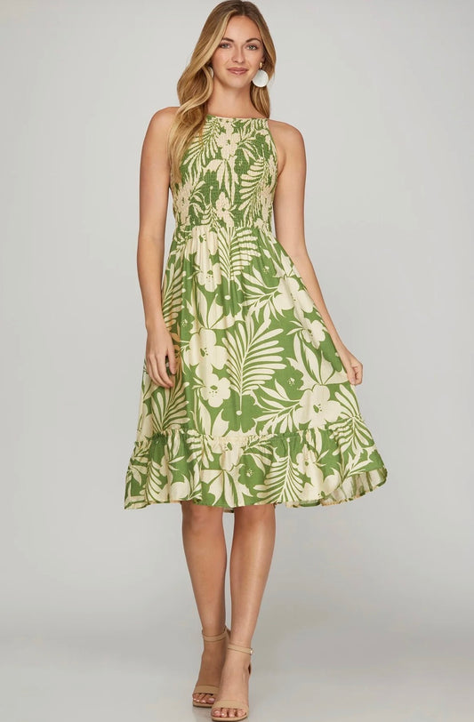 She+Sky mid dress / Green tropical
