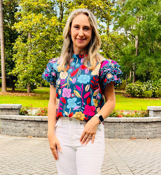 Ruffle trim Floral blouse