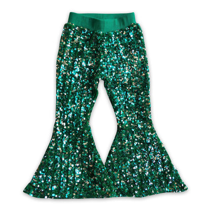 Purple gold green stripe sequin girls Mardi gras pants: Stripe small sequin / 10-12T