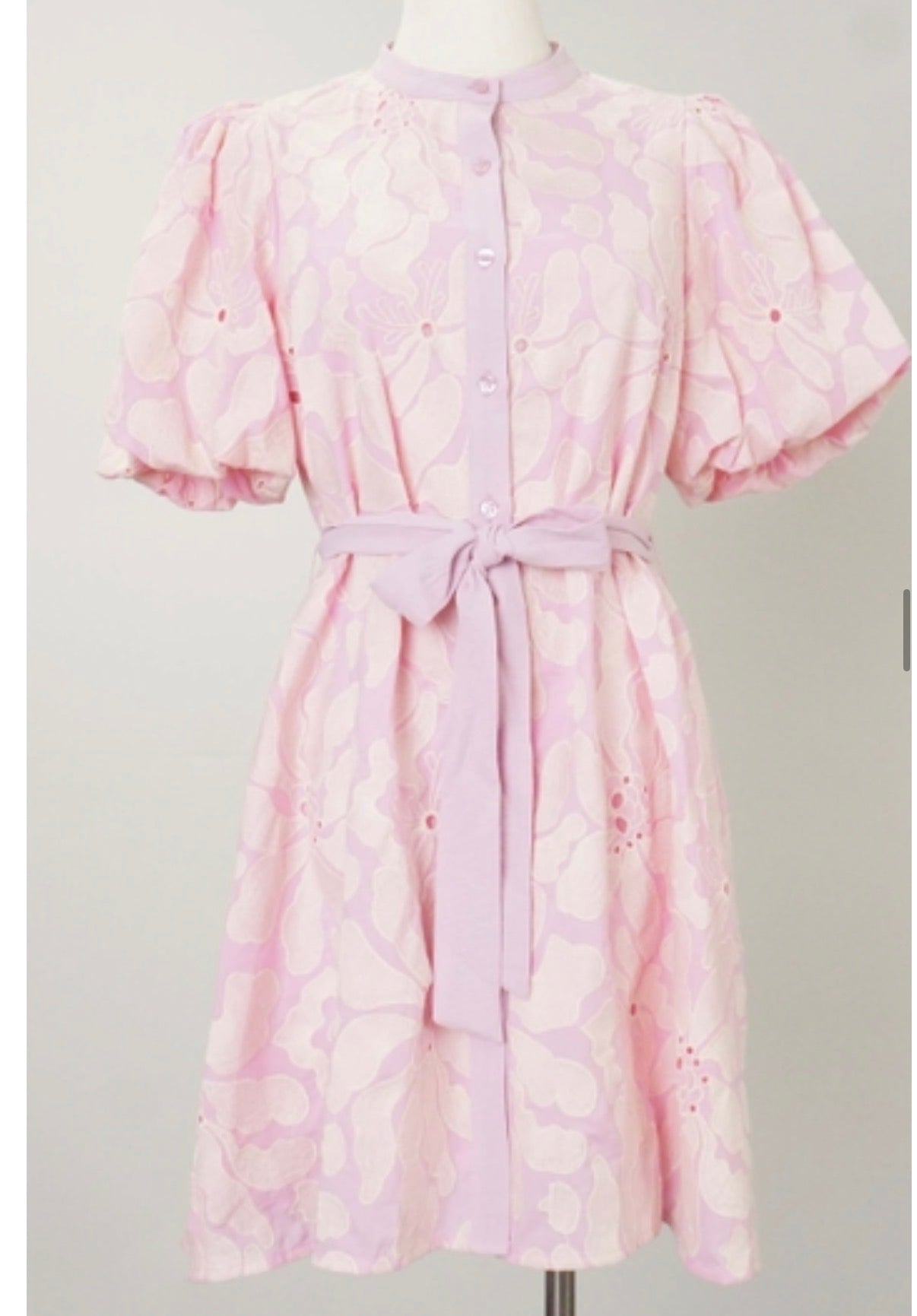 TCEC Floral Eyelet Button Front Mini dress - PINK