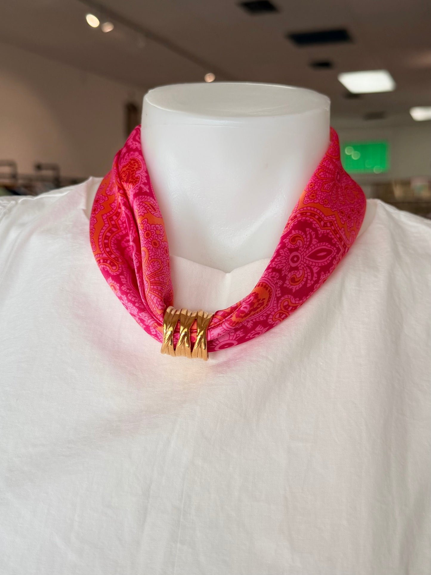 Mulberry Collective scarf with ring / cuff - hot pink / orange : gold ring cuff