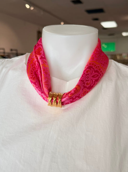 Mulberry Collective scarf with ring / cuff - hot pink / orange : gold ring cuff