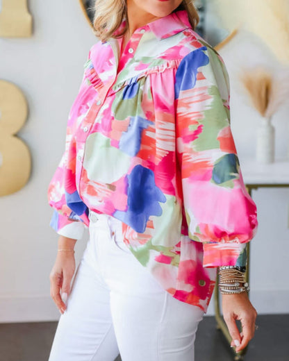 CLEARANCE: Pink Floral tie front blouse cropped ruffle bottom