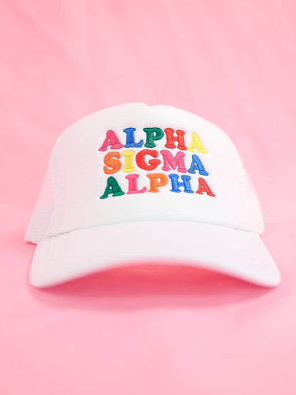 Sorority Fun Times Trucker Hat: ALPHA OMICRON PI
