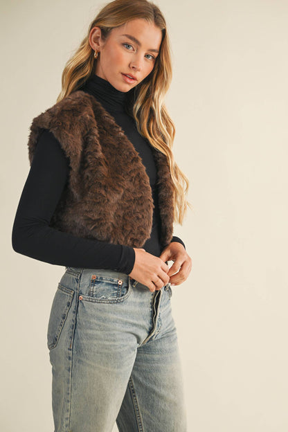 WAVY FAUX FUR BOLERO VEST