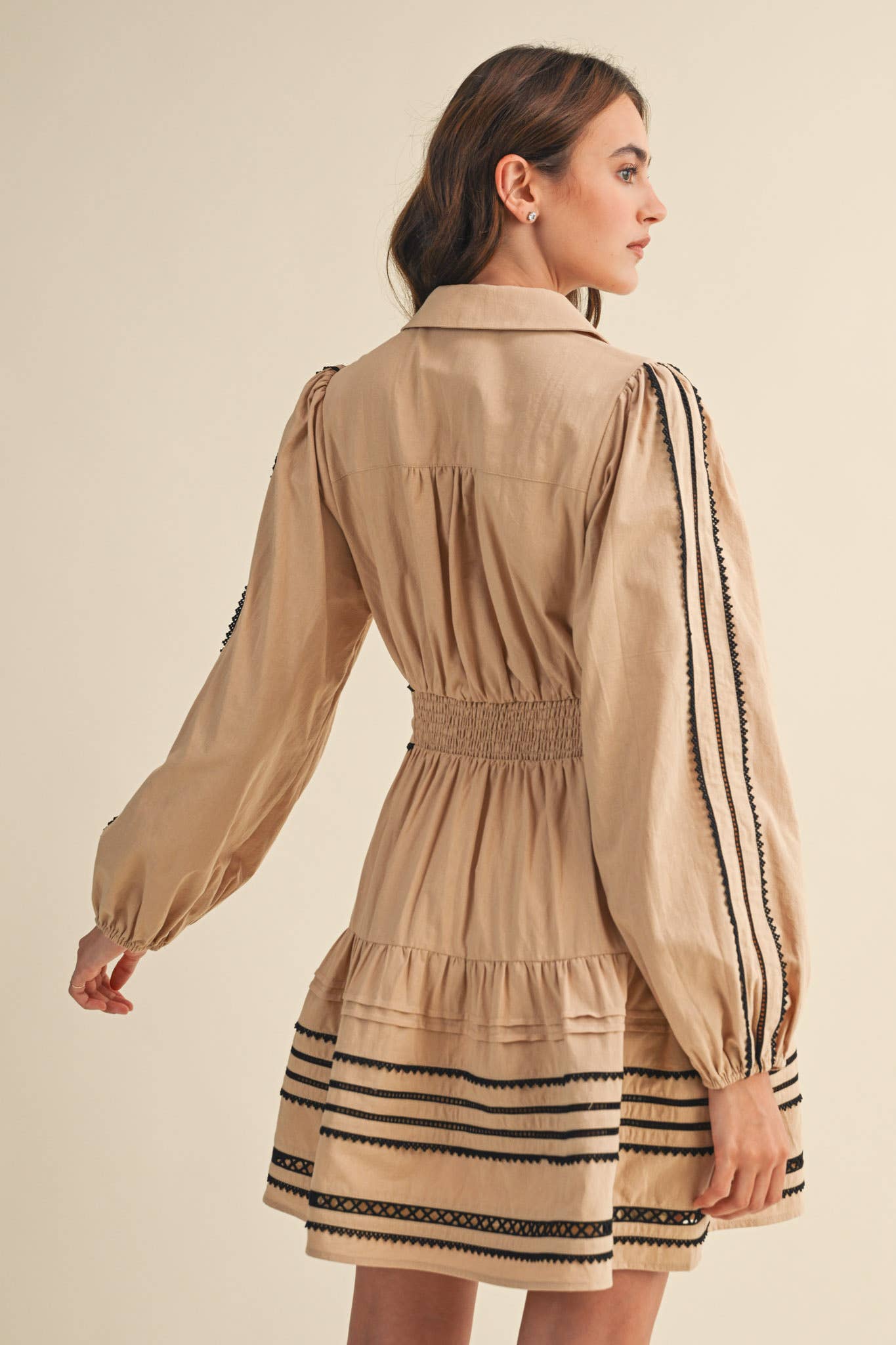 CONTRAST LACE TRIM BELTED MINI DRESS by &Merci