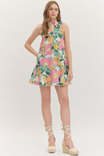 Entro Botanical print sleeveless mini dress