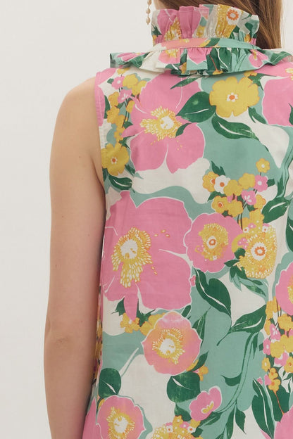 Entro Botanical print sleeveless mini dress