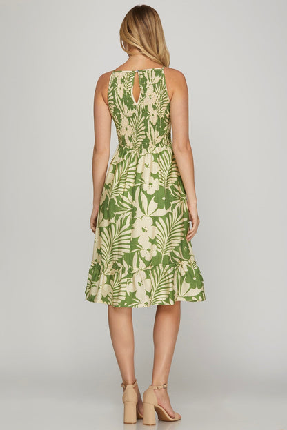 She+Sky mid dress / Green tropical