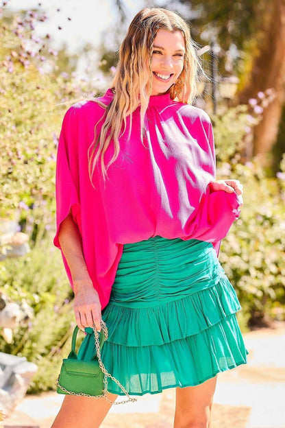 Ruffle Pleated Skirt: Jade green / L