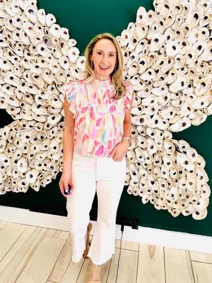 The Sara pastel abstract floral blouse