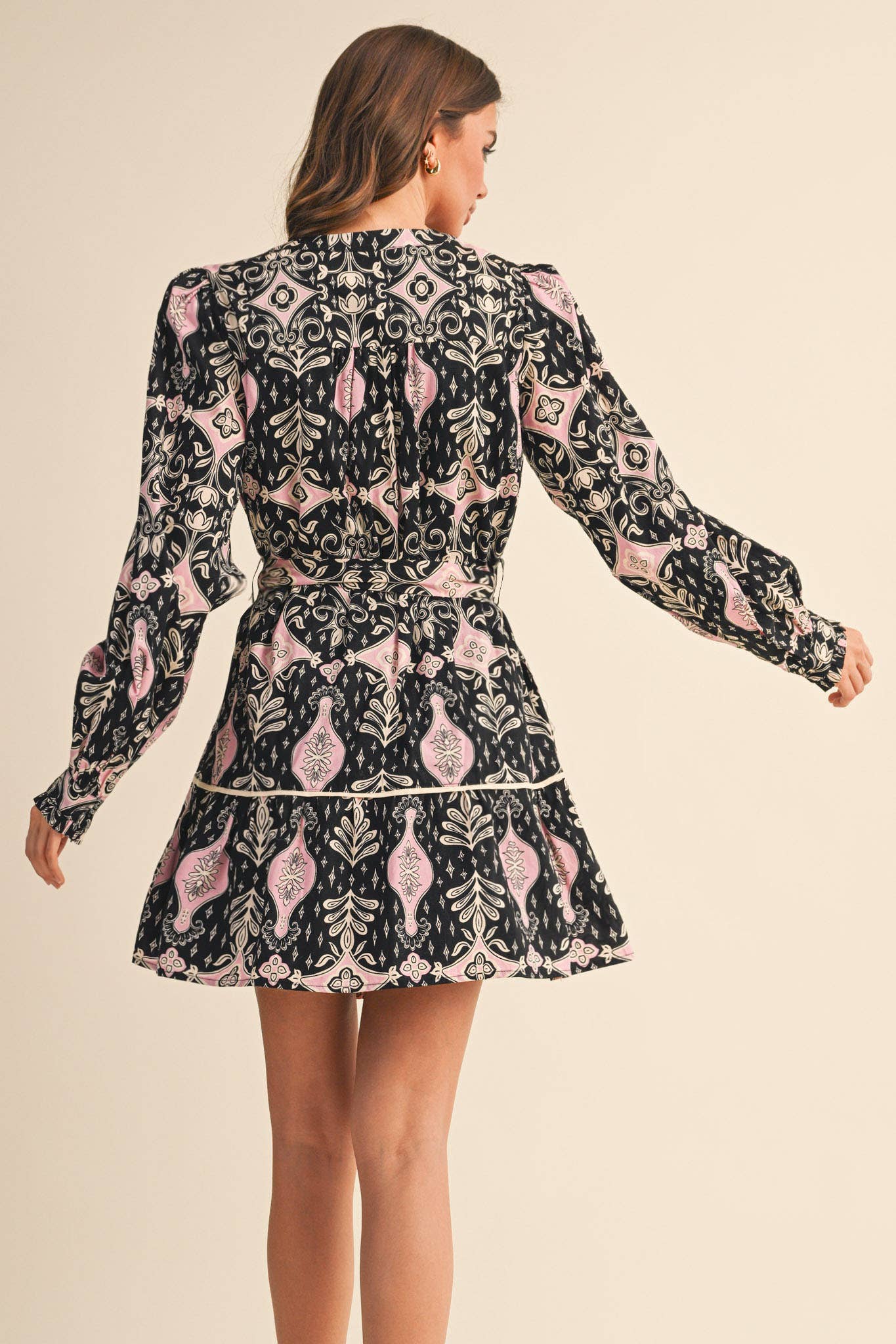EXCLUSIVE PRINT LONG SLEEVE BUTTON DOWN MINI DRESS