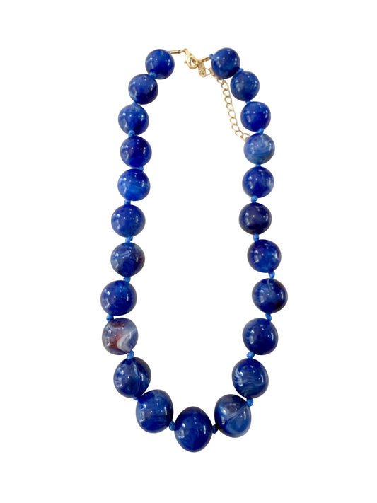 Mabry Chunky Beaded Necklace- Cobalt Blue