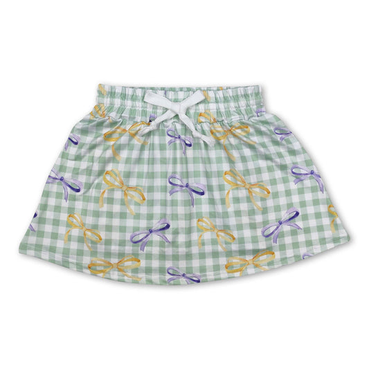 Yellow purple green stripe girls mardi gras skirt: Green plaid / 3T