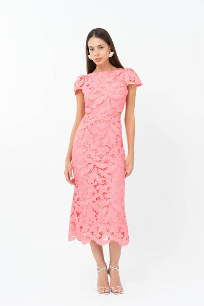 Adelyn Rae: Portia 3D Lace Cap Sleeve Midi Dress: Bubblegum Pink