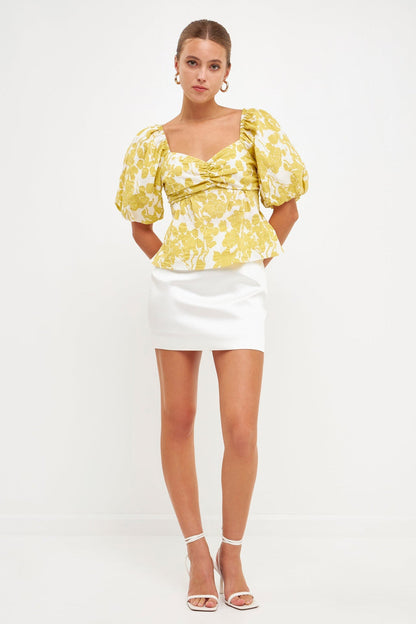 La’Ven Floral Tied Back Top / Chartreuse