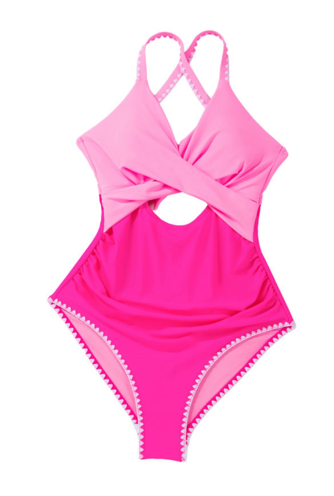 Pink two tone white Ric Rac trimmed swimsuit