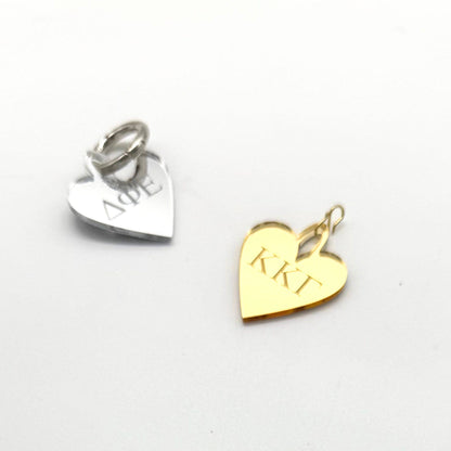 Acrylic Sorority Charm - Heart w/ Engraved Greek Letters: Mirror Gold / O Lever Ring Clasp / Alpha Gamma Delta