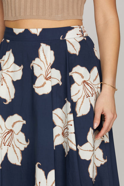 She+Sky Navy floral midi skirt