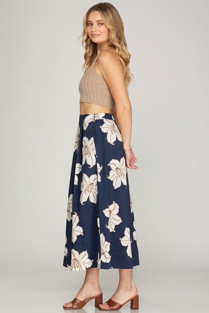 She+Sky Navy floral midi skirt