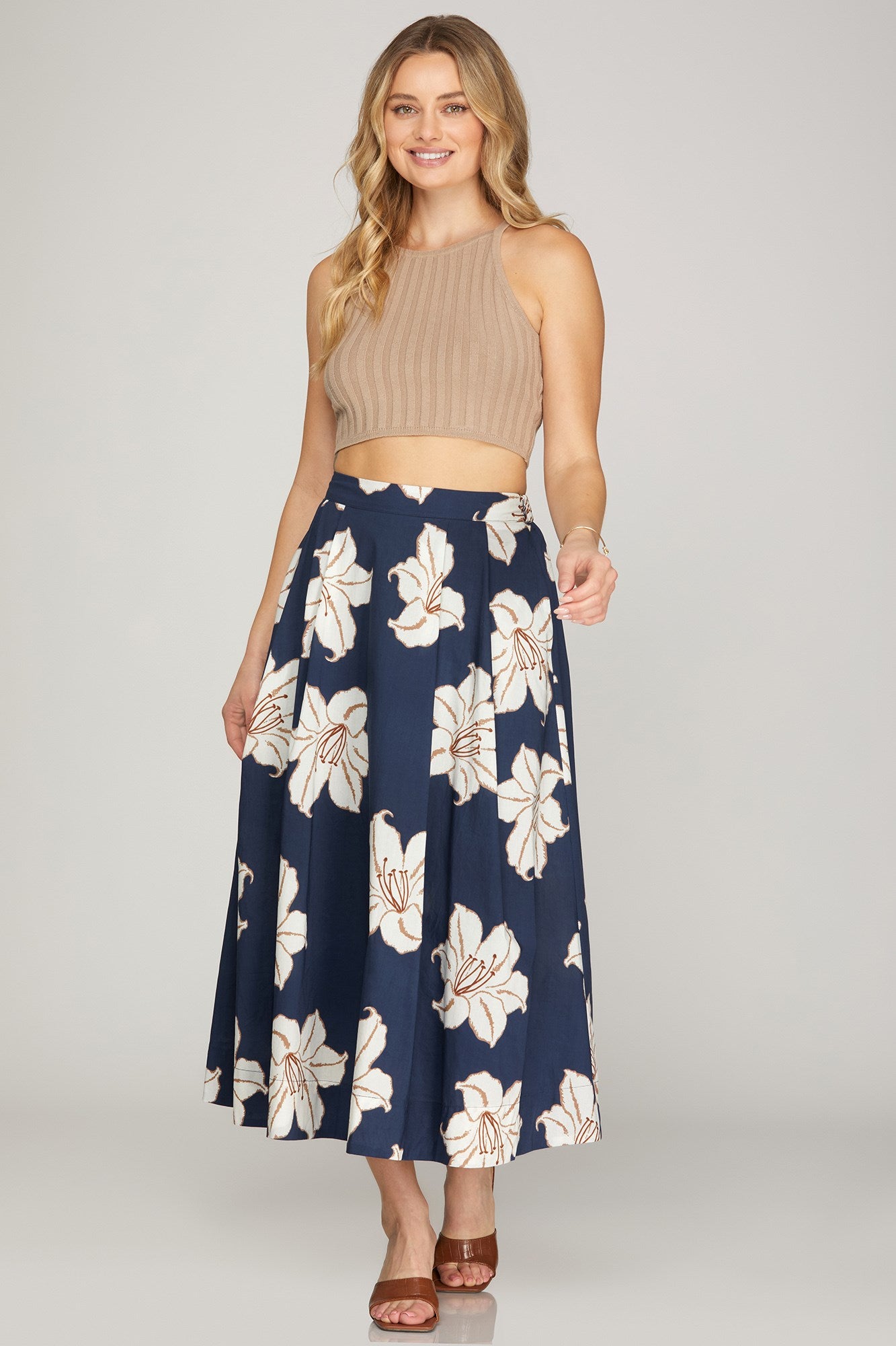 She+Sky Navy floral midi skirt