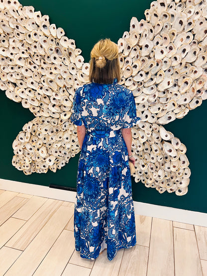 The Celie blue floral dupe dress