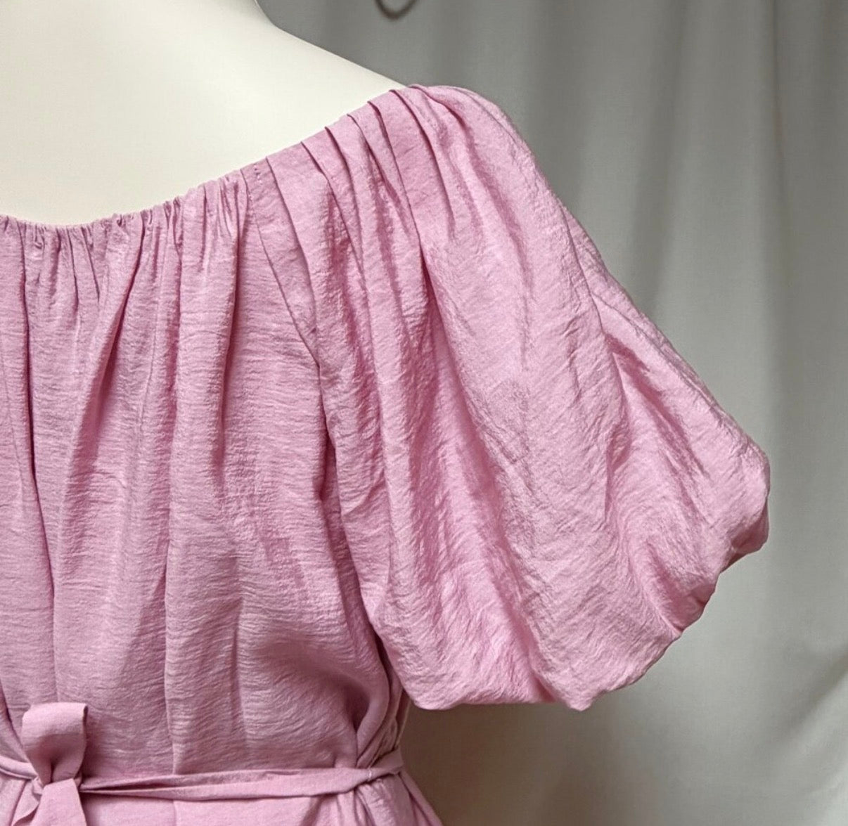 Endless Rose pleated detail puff sleeve mini dress / PINK