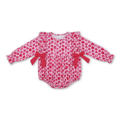 Long sleeves pink heart bow baby girls valentine's romper: Romper / 12-18M