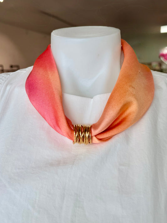 Mulberry Collective scarf with ring / cuff - pink & orange sunset : gold ring cuff