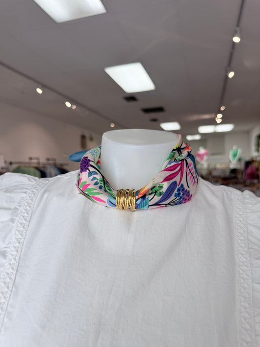 Mulberry Collective scarf with ring / cuff - Multi Floral : gold ring cuff