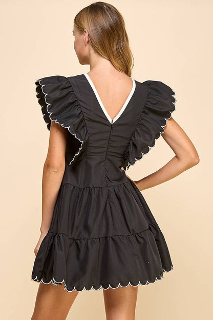 TCEC Neckline Bow Detail Scalloped Dress: Lavender
