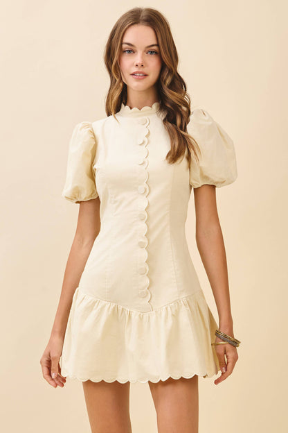 TCEC Scalloped Detail Fitted Bodice Ruffle Hem Dress