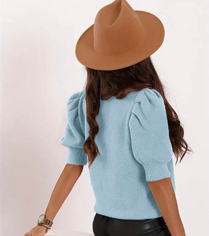Light blue puff sleeve sweater