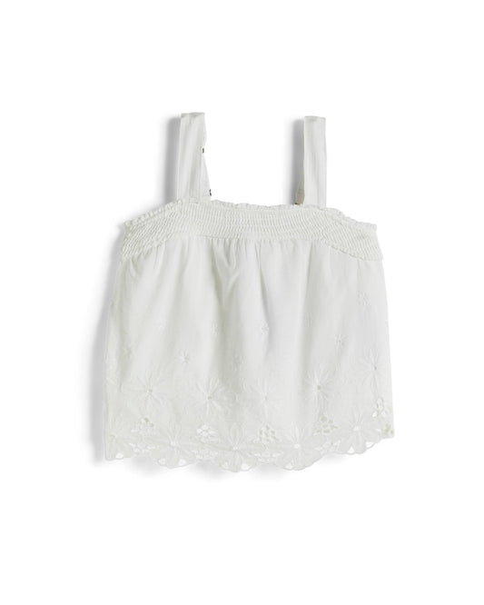Tractr Jeans - GIRLS- Smocked Tank with Floral Eyelet / WHITE