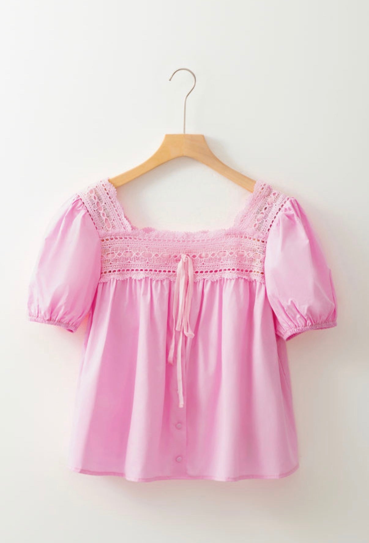 100% cotton lace trim button down blouse