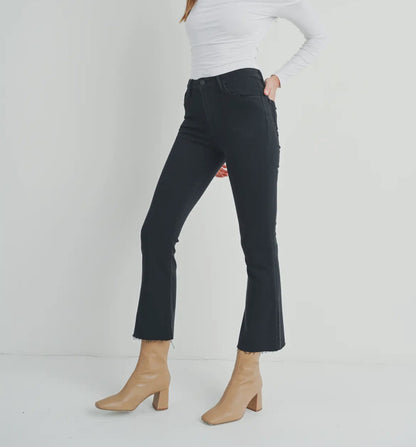 Black cropped flare jeans