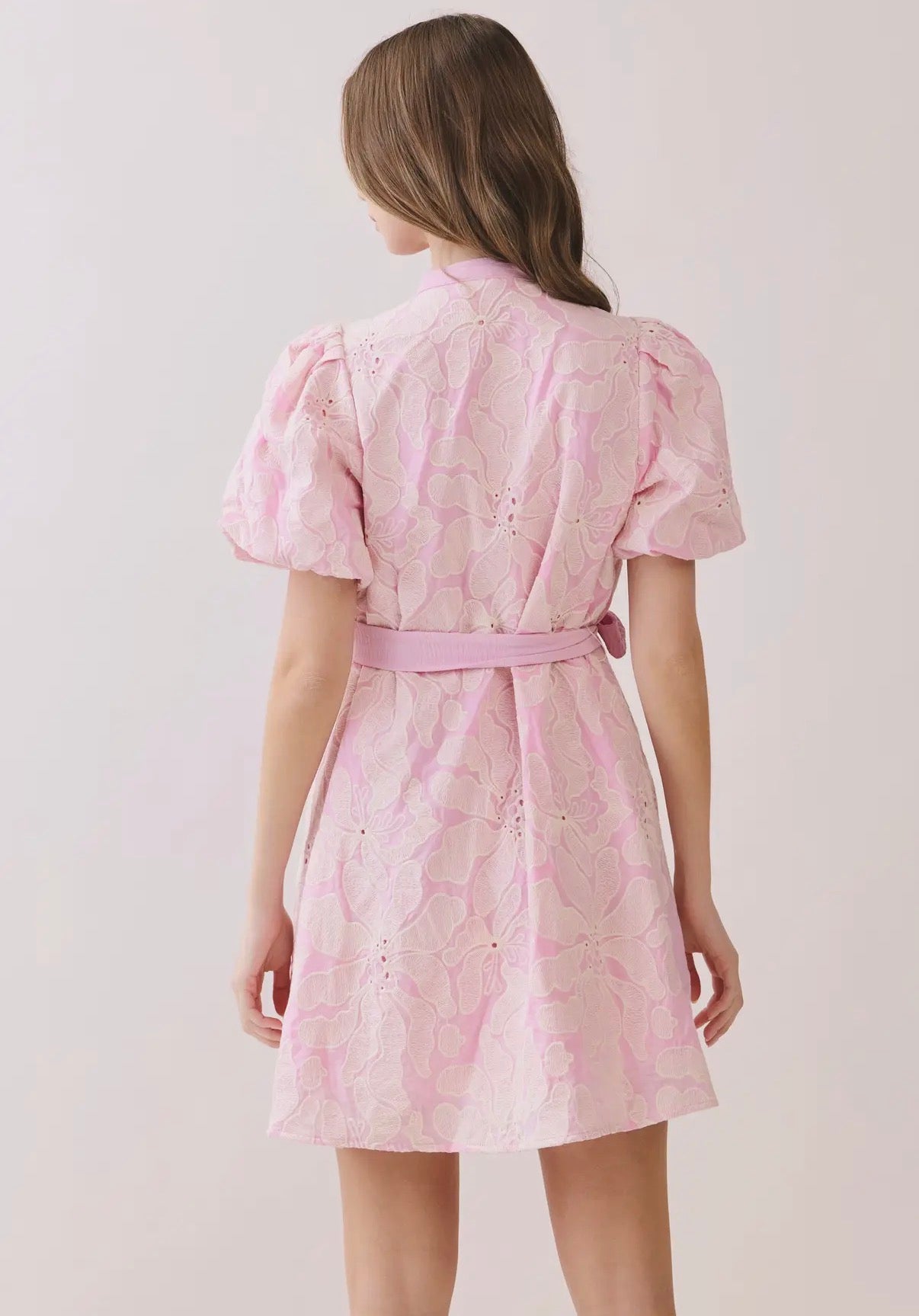 TCEC Floral Eyelet Button Front Mini dress - PINK