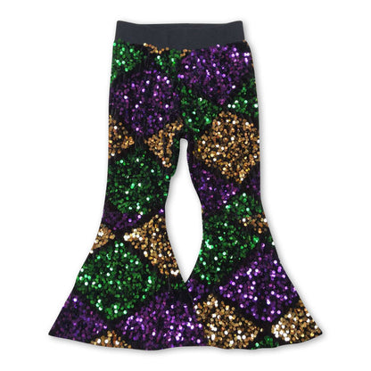 Purple gold green stripe sequin girls Mardi gras pants: Stripe small sequin / 6-12M